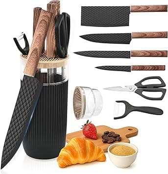 Knife Set, 7-Piece Kitchen Knife Set with Sharp Chef and Meat Knives, Anti-Rust Utility Knives Set for Kitchen, Kitchen Knife Block Set – Black on Amazon.ae - Price Tracker