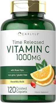Carlyle Vitamin C 1000mg | Timed Release | 120 Vegetarian Caplets | with Rose Hips | Non-GMO & Gluten Free Supplement - Best Deal Finder