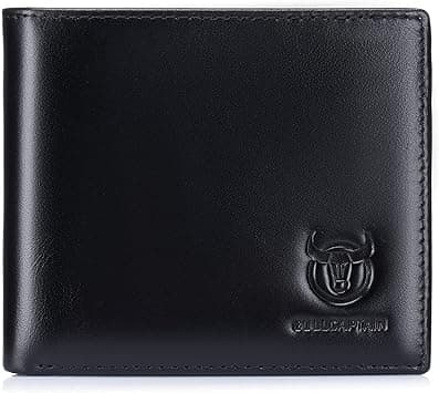 BULLCAPTAIN RFID Wallets for Men Slim Bifold Genuine Leather Front Pocket Wallet with 2 ID Windows QB-05 (Black) on Amazon.ae - Price Tracker