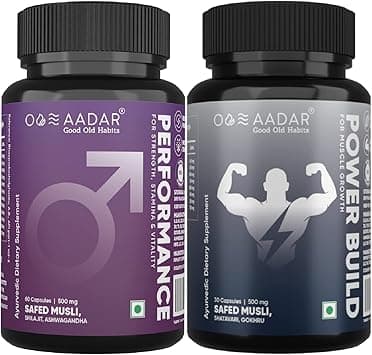 AADAR Ayurvedic Performance & Power Build Capsule Combo pack | Helps in Muscle Growth & Improves strength| Made of Safed Musli, Ashwagandha, Shatavari, Gokshura(60 Capsule & 30 Capsule) on Amazon.ae - Price Tracker