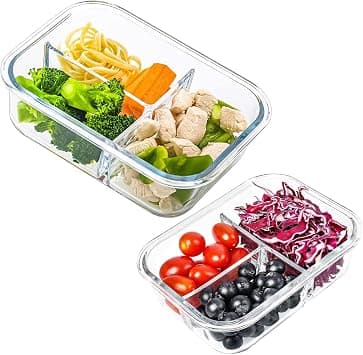 2 Pack Glass Bento Box Containers 3 Compartment, 1500ml Large Glass Food Storage Containers, Lunch Box with Lid for Food Prep, Microwave, Freezer on Amazon.ae - Price Tracker