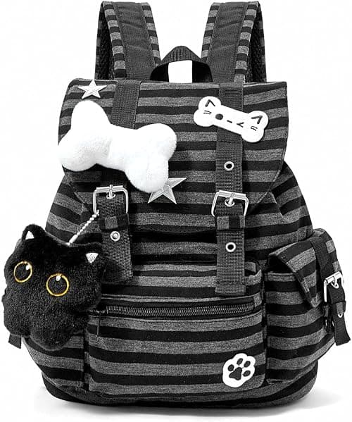 TIAASTAP Cute School Bag for Girls Striped Preppy School Backpack Kawaii Aesthetic Rucksack with Cat Decor for Teenage Secondary Primary Middle on Amazon.ae - Price Tracker