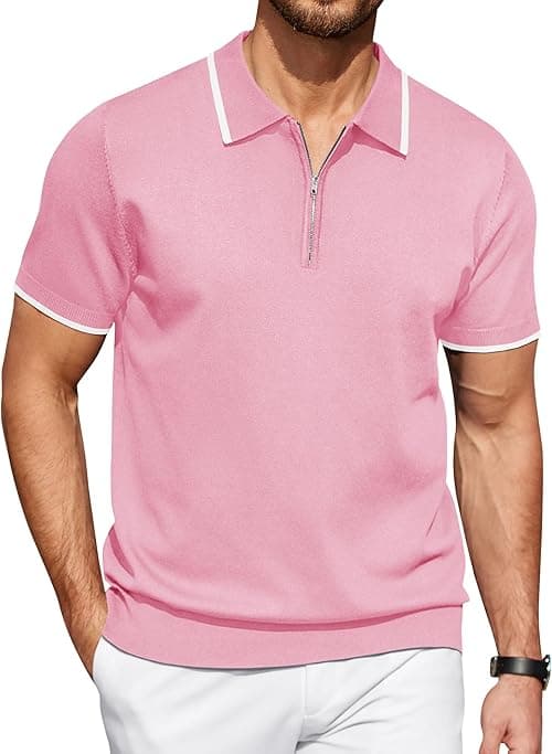 COOFANDY Men's Zipper Polo Shirt Casual Knit Short Sleeve Polo T Shirt Classic Fit Shirts on Amazon.ae - Price Tracker