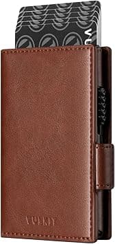VULKIT Card Holder Wallet with Airtag Holder & ID Window Pop Up Slim Leather Wallet RFID Blocking Magnetic Closure for Credit Cards and Cash Brown on Amazon.ae - Price Tracker