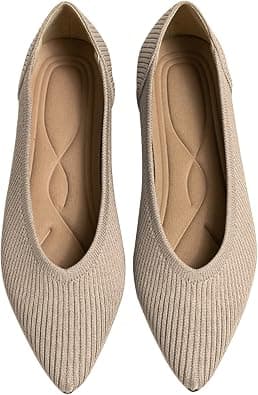 TINGRISE Women's Flats Shoes Pointed Toe Knit Ballet Comfortable Dressy Slip On Flat - Best Deal Finder