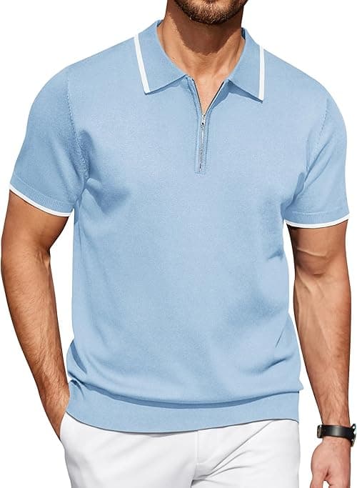 COOFANDY Men's Zipper Polo Shirt Casual Knit Short Sleeve Polo T Shirt Classic Fit Shirts on Amazon.ae - Price Tracker
