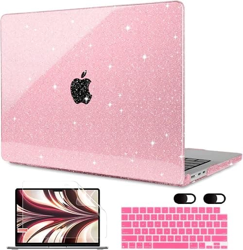 MEEgoodo Glitter Case for MacBook Air 13 inch 2026 2025 2024 2022, Fit Model A3449(M5)/A3240(M4)/A3113 (M3)/A2681(M2), Laptop Shell for MacBook Air 13.6 with Keyboard & Camera Cover, Pink على Amazon.ae - متتبع الأسعار