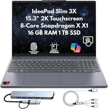 Lenovo IdeaPad Slim 3X Home Student Business Laptop 2026, 15.3" 2K (1920x1200) Touchscreen, 8-Core Snapdragon X X1-26-100, 16GB LPDDR5x RAM, 1TB (2X 512GB) SSD, FPReader, Wi-Fi 7, Cam, Copilot Win 11 على Amazon.ae - متتبع الأسعار