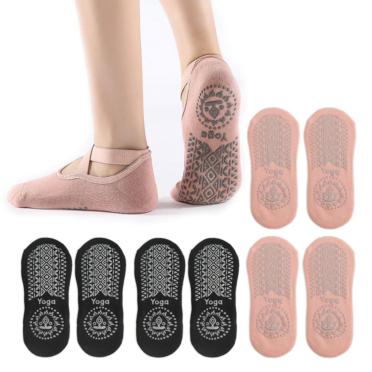 ECVV 4 Pairs Yoga Socks For Kids, Pilates Grips Socks Non-Slip Grips & Straps Ideal for Pilates, Pure Barre, Ballet, Dance, Barefoot Workout (Size: 29-34) 76% Cotton on Amazon.ae - Price Tracker