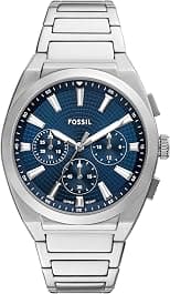 Fossil Men's Everett Quartz Stainless Steel Three-Hand Watch, Silver/Blue Chrono, 44MM - دليلك لأفضل العروض