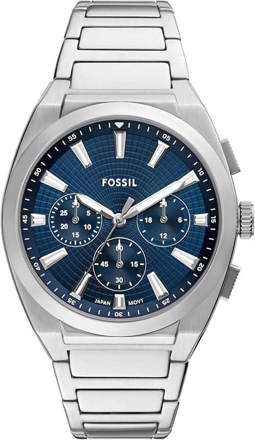 Fossil Men's Everett Quartz Stainless Steel Three-Hand Watch, Silver/Blue Chrono, 44MM on Amazon.ae - Price Tracker