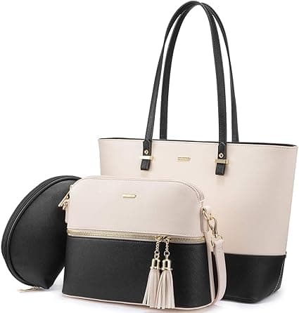 Brandsho Women's PU Leather Multipurpose Carry Tote, Set of 3 (White and Black) on Amazon.ae - Price Tracker