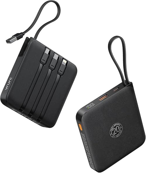 VRURC 20000mAh Power Bank with Built-in Cables, 22.5W Fast Charging Phone Portable Charger, USB C Battery Pack, LED Display, Compatible with iPhone, Compatible with Samsung, Android Phone (Black) على Amazon.ae - متتبع الأسعار