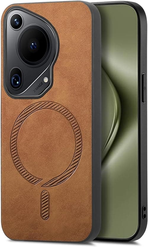 Huawei Pura 70 Ultra Case, Magnetic Heavy Duty Drop Protection Shockproof Leather Shell Bumper Cover for Huawei Pura 70 Ultra, Support Car Mount (Brown) على Amazon.ae - متتبع الأسعار