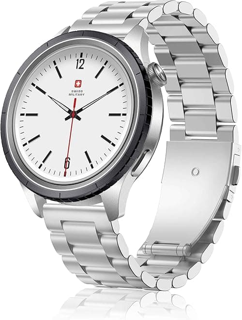 Swiss Military DOM8 Smartwatch, 1.43” AMOLED Display, Bluetooth Calling, Silver Metal Strap + Extra Silicone Strap, IP67, Health Tracking, Multi-Sport, Wireless Charging, iOS & Android (Black Ring) on Amazon.ae - Price Tracker