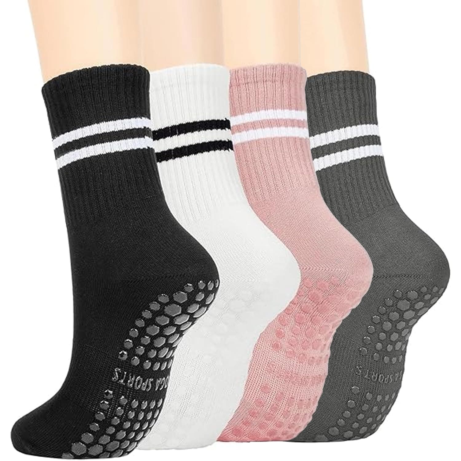 4 Pairs Sticky Grip Pilates Yoga Socks for Women Non-Slip Reformer, Barre, Ballet Dance Workout with Anti-Skid Soles (Black,white,pink and grey) on Amazon.ae - Price Tracker