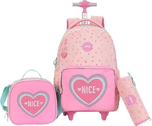 Wheels Rolling Kids Backpack for Elementary Luggage School Trolley Bag with Lunch Box 3pc Set على Amazon.ae - متتبع الأسعار