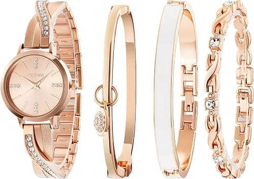 TIME100 Women's Bangle Watch and Silver Watch Chain Bracelets Premium Crystal Accented Bracelet Set W50888L على Amazon.ae - متتبع الأسعار