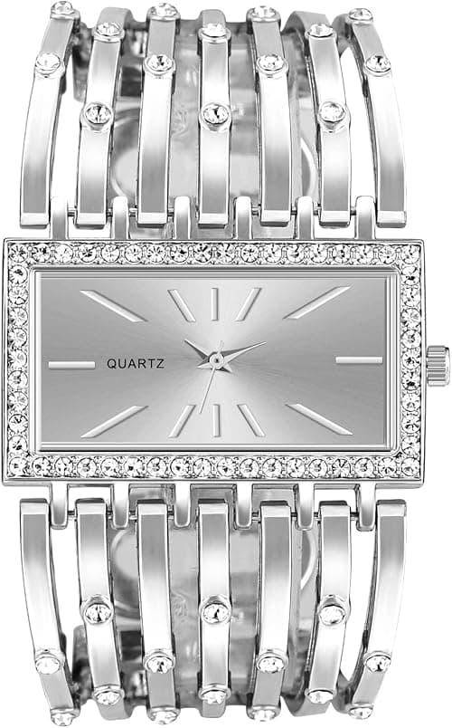 Ladies Watch, Bling Bracelet Watch Lady, Rectangular Dial, Bangle Women Watch Crystal Luxury Classic Skeleton Quartz Ladies Watch على Amazon.ae - متتبع الأسعار
