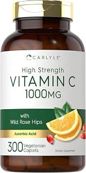 Carlyle Vitamin C 1000mg | 500 Vegetarian Caplets | Ascorbic Acid with Wild Rose Hips | High Strength Formula | Non-GMO and Gluten Free Supplement على Amazon.ae - متتبع الأسعار