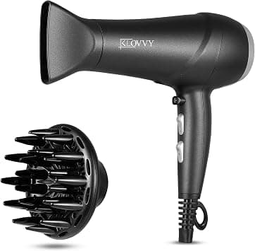 Hair Dryer with Diffuser, 2200W Professional Ionic Blow Dryer – Fast Drying, Anti-Frizz, 2 Speeds, 3 Heat Settings, Lightweight & Quiet – by KLOVVY على Amazon.ae - متتبع الأسعار