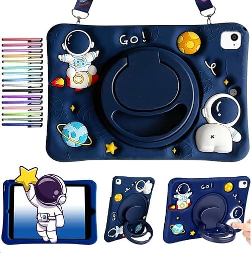 Case for iPad 9.7" 6th/5th Generation/iPad Pro 9.7/ Air 2/Air | Cute Astronaut Shockproof Silicone Cover Pencil Holder, Rotating Stand, Shoulder Strap on Amazon.ae - Price Tracker