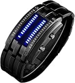 FANMIS Creative Mens Binary Matrix Blue LED Digital Watch Fashion Classic Black Plated Waterproof LED Backlight Bracelet Watches - Best Deal Finder