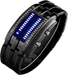 FANMIS Creative Mens Binary Matrix Blue LED Digital Watch Fashion Classic Black Plated Waterproof LED Backlight Bracelet Watches - Amazon.ae Price Tracker