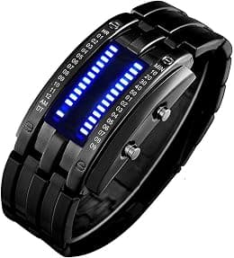 FANMIS Creative Mens Binary Matrix Blue LED Digital Watch Fashion Classic Black Plated Waterproof LED Backlight Bracelet Watches - Best Deal Finder