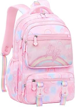 Girls Backpack, Kids Backpack for Girls with Anti-theft Back Pocket, Lightweight School Backpack, Watrer Resistant, Bookbag for Elementary Primary School, Pink/L - Best Deal Finder