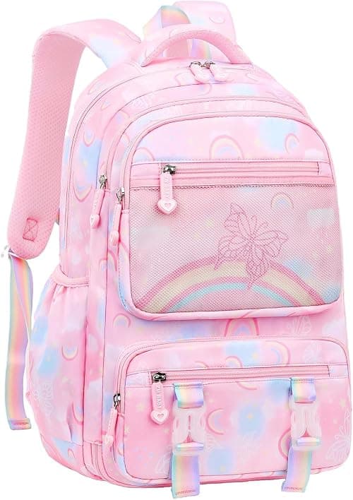 Girls Backpack, Kids Backpack for Girls with Anti-theft Back Pocket, Lightweight School Backpack, Watrer Resistant, Bookbag for Elementary Primary School, Pink/L on Amazon.ae - Price Tracker