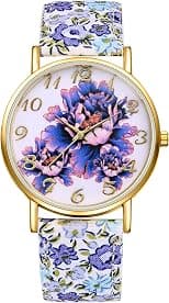 JewelryWe Damenuhr Blumen Leder Uhr Boho Blumendruck Analog Quarz Armbanduhr Damen Floraler Druck Lederarmband Lässige Uhr mit großen Zahlen Zifferblatt Geschenk für Frau Mädchen - Best Deal Finder