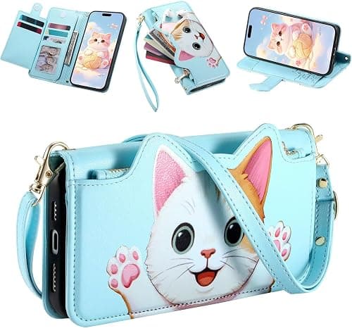 Zipper Wallet Case for Motorola Moto G77/G67 5G,Lovely Cat Animal PU Leather Crossbody Cover Card Slots Wrist Strap Shoulder Lanyard Cash Holder Phone Case Bumper على Amazon.ae - متتبع الأسعار