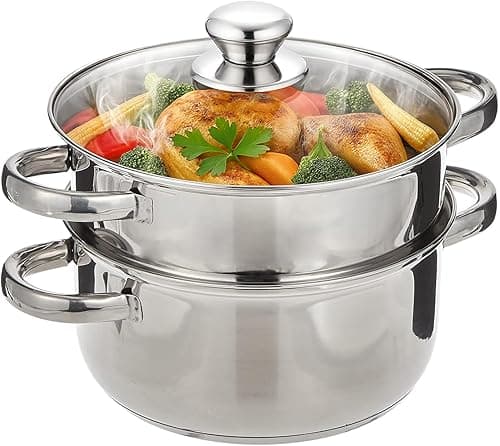AMERTEER 2-Tier Stainless Steel Steamer For Cooking, 22cm Multi-Layer Steamer Pot With Handles On Both Sides, Steamer Capsule Bottom With Glass Lid - Dumpling Steamer Food, Steam Pot, Veggie Steamer on Amazon.ae - Price Tracker