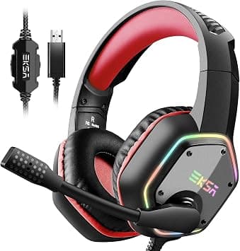 EKSA Gaming Headset PC Headset with 7.1 Surround Sound, Noise Canceling Over Ear USB Wired Headphones with Mic & RGB LED Light, Gaming Headphones Compatible with PS5, PS4, Mac, Laptop (E1000-Red01) on Amazon.ae - Price Tracker