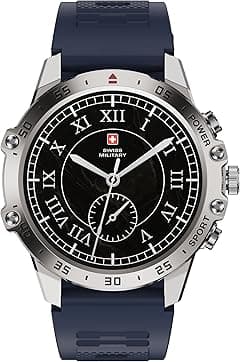 Swiss Military DOM5 Smartwatch 1.43" AMOLED, Bluetooth Calling, Multi Language, Health & Sports Tracking, Wireless Charging, 7 Days Battery, IP68, iOS/Android Compatible,Silver Frame with Blue Strap - Amazon.ae Price Tracker