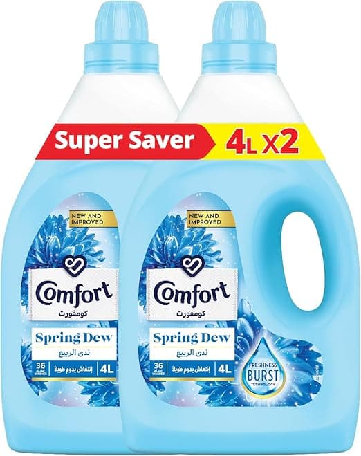 COMFORT Fabric Softener, Spring Dew, with freshness-burst technology for longer lasting fragrance &amp; soft clothes, 4L x 2 on Amazon.ae - Price Tracker