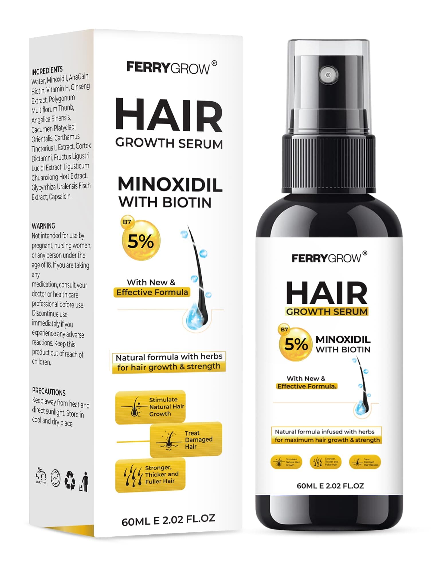 FerryGrow Minoxidil 5%, Hair Growth Serum, Regrowth Treatment For Thickens Hair,Promotes Hair Density Help to Stop Thinning loss stimulates Hair Growth, Regain Hair Serum with Biotin on Amazon.ae - Price Tracker