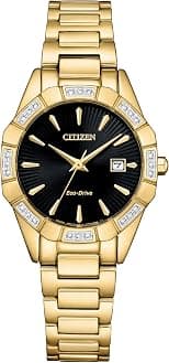 Citizen Women's Eco-Drive Classic Corso Diamond Gold Stainless Steel Watch, Black Dial (Model: EW2652-55E), Gold, Classic Corso Diamond - Best Deal Finder