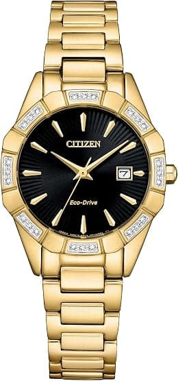 Citizen Women's Eco-Drive Classic Corso Diamond Gold Stainless Steel Watch, Black Dial (Model: EW2652-55E), Gold, Classic Corso Diamond - Best Deal Finder