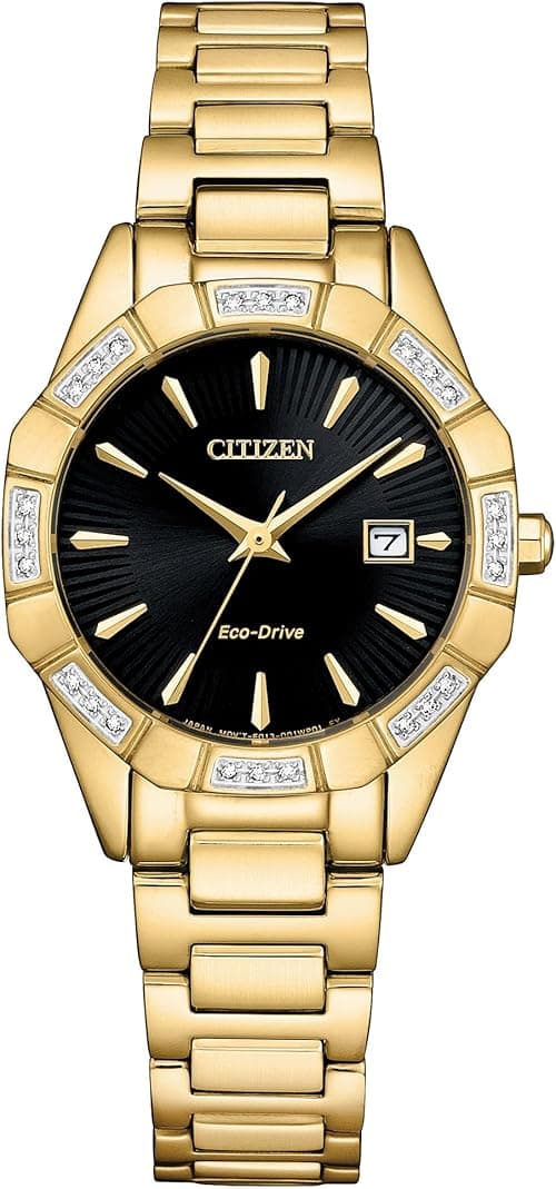 Citizen Women's Eco-Drive Classic Corso Diamond Gold Stainless Steel Watch, Black Dial (Model: EW2652-55E), Gold, Classic Corso Diamond on Amazon.ae - Price Tracker