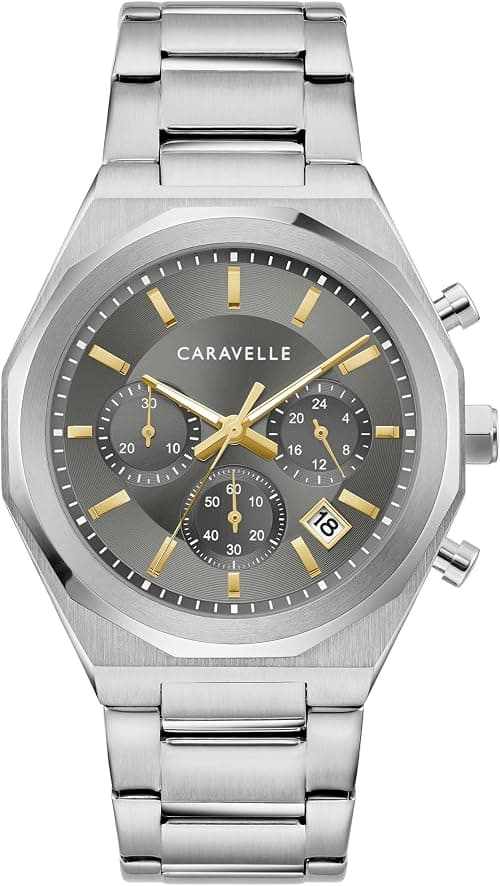 Caravelle by Bulova Men's Dress 6-Hand Chronograph Quartz Stainless Steel Watch, 24-Hour Time على Amazon.ae - متتبع الأسعار