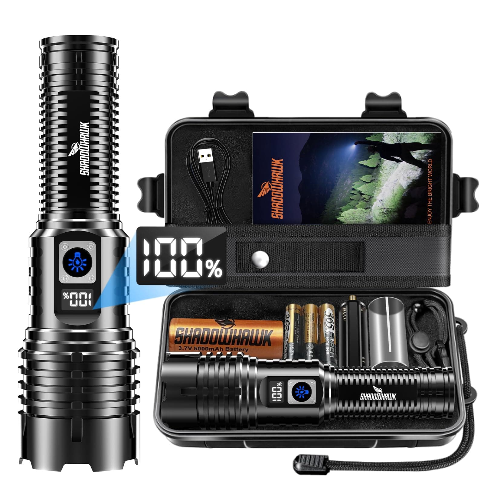 Shadowhawk Flashlight Rechargeable TorchLight, 20000 Lumens Flash Light Led flashlights Tactical, XHM77.2 Led Torch Light High Power, USB Handheld Powerful Torches for Camping Hiking Emergency on Amazon.ae - Price Tracker