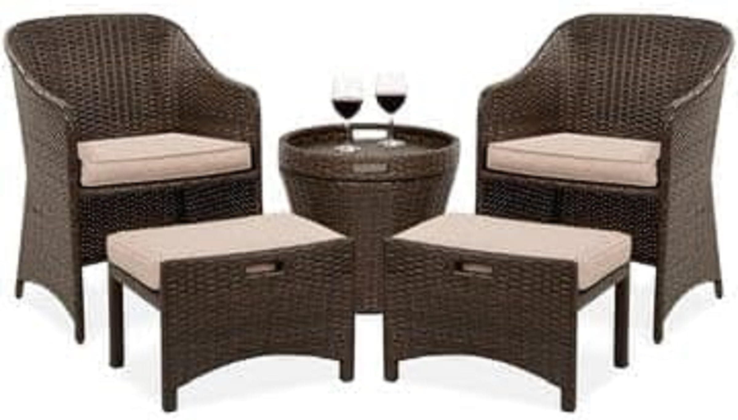 Deep Sleep 5-Piece Rattan Outdoor Furniture Set with Ottoman & Side Table | Space-Saving Patio Chairs with Footrest | PE Wicker Garden Seating Set for Balcony, Terrace, Lawn & Poolside| Brown on Amazon.ae - Price Tracker