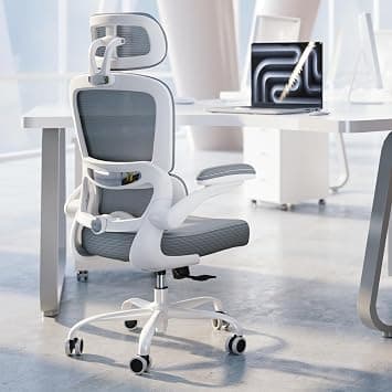 TRALT Ergonomic Office Chair - Desk Chair with Adjustable Headrest Lumbar Support Computer Chair - Mesh Comfy Chair with Flip-up Armrests - Gaming Chairs for Adults Home Office (Leather, Grey) on Amazon.ae - Price Tracker