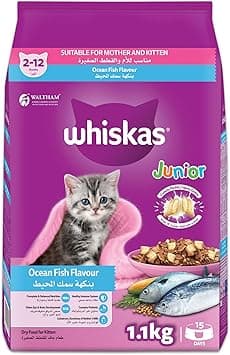 Whiskas Kitten Ocean Fish Flavor with Milk Dry Kitten Food, Bag of 1.1Kg, for Mothers and Kittens, Prebiotics and Colostrum - Amazon.ae Price Tracker