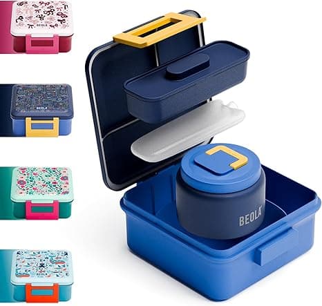 BEOLA Lunch Box for Kids with Food Jar Inside, Multi Compartment Bento Lunch Box with 240ml Food Thermos and Ice Pack, Tiffin for Kids with Insulated Steel Jar, Lightweight BPA free (Pixel Play) on Amazon.ae - Price Tracker