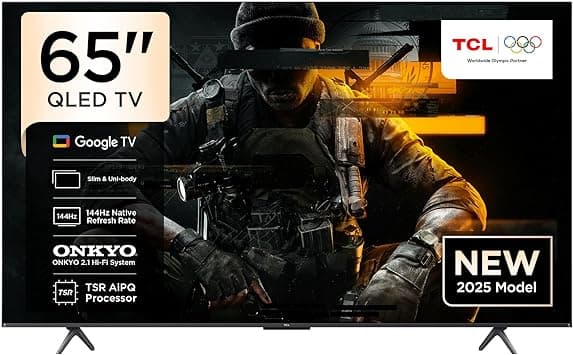 TCL 65T8C Television 65 Inch Smart TV 4K QLED Colorful Quantum Crystal HDR 10+ Gaming Google TV, 144Hz Native Refresh Rate, ONKYO 2.1 Hi-Fi, Dolby Atmos, DTS Virtual X, MEMC, Game Master (2025 Model) on Amazon.ae - Price Tracker