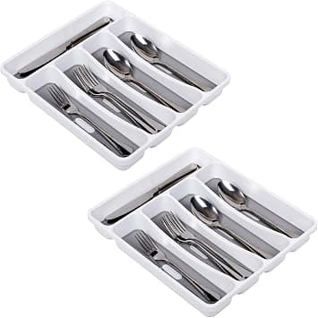 WinCheer 2PC Silverware Cutlery Tray Sturdy Drawer Organiser Utensil Tray with 5 Compartments Plastic Flatware Storage Box for Kitchen, Soft Grip Lining Drawers on Amazon.ae - Price Tracker