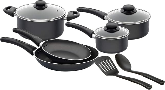 GoodCook Everyday Nonstick 10-Piece Cookware Set with Utensils, Includes Fry Pans, Sauce Pans, and Casserole Pan, PFOA-Free Nonstick Aluminum, Ergonomic Handles, Versatile Cooking Set على Amazon.ae - متتبع الأسعار
